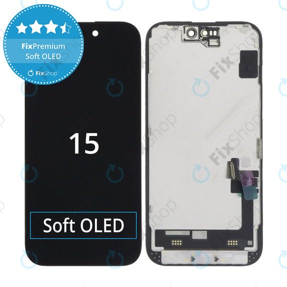Display Soft OLED für iPhone 15, Touchscreen-Glas mit Rahmen, FixPremium