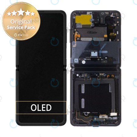 Samsung Galaxy Z Flip F700N - LCD Display + Touchscreen Front Glas + Rahmen (Mirror Black) - GH82-22215A Genuine Service Pack