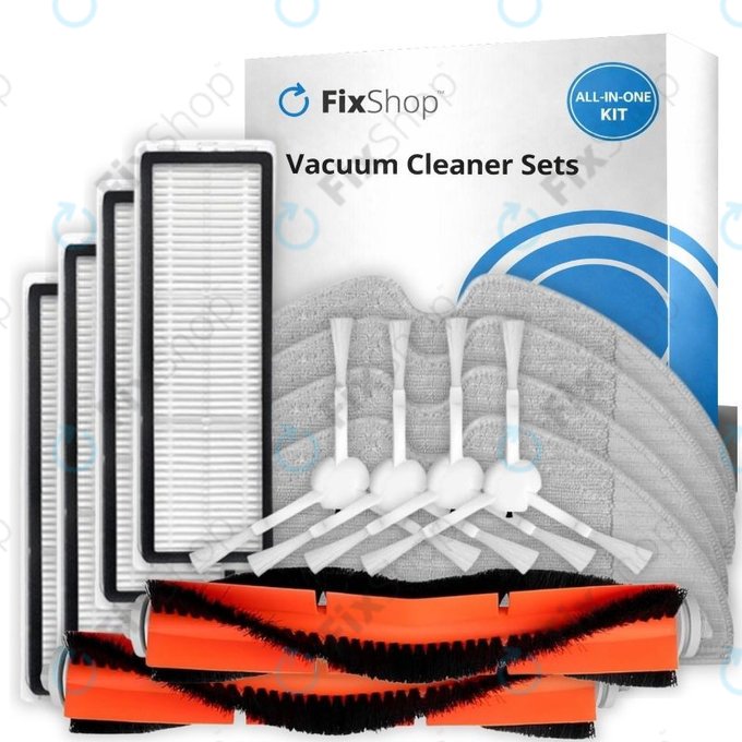 Ersatzteilset für Xiaomi Mi Robot Vacuum Mop (Mijia 1C), 2 (Mijia 2C) 2 Pro+ (Mijia 1T) (2x Hauptbürste, 4x Filter, 4x Seitenbürste, 4x Wischtuch)