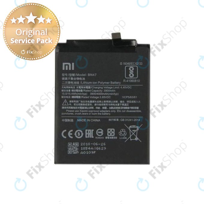 Xiaomi Mi A2 Lite (Redmi 6 Pro) - Akku Batterie BN47 4000mAh - 46BN47A02085, 46BN47G03014 Genuine Service Pack