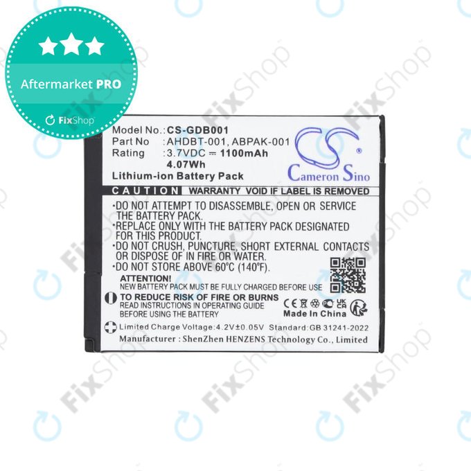 Akku batterie für GoPro HD Hero, Hero2, 1100mAh, Li-Ion, 3.7V, AHDBT-001, HQ