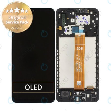 Samsung Galaxy A02 A022F - LCD Display + Touchscreen Front Glas + Rahmen (Black) - GH82-25249A, GH82-25250A Genuine Service Pack