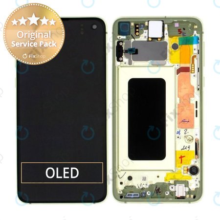 Samsung Galaxy S10e G970F - LCD Display + Touchscreen Front Glas + Rahmen (Canary Yellow) - GH82-18852G, GH82-18836G Genuine Service Pack