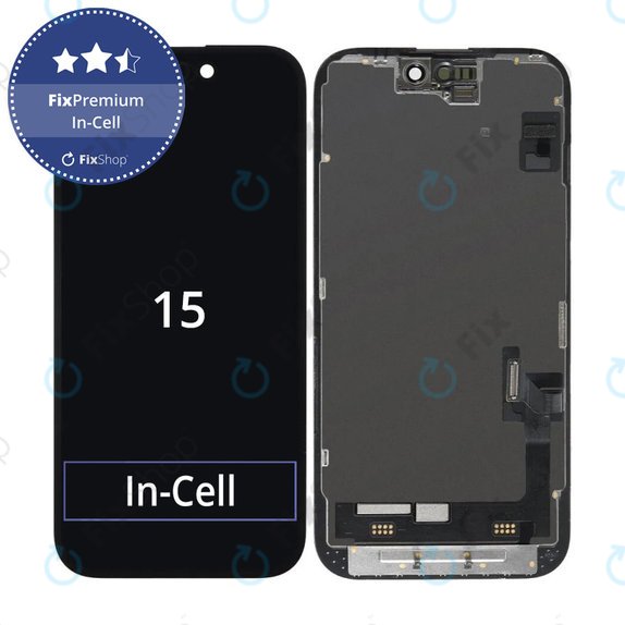 Display In-Cell FHD für iPhone 15, Touchscreen-Glas mit Rahmen, FixPremium