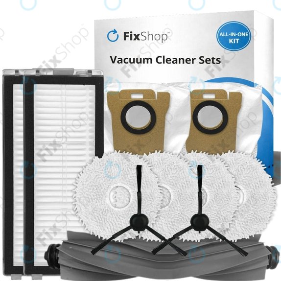 Ersatzteilset für Xiaomi Dreame L20 Ultra, X20 Pro, X20 Pro Plus (1x Hauptbürste, 2x Filter, 2x Seitenbürste – schwarz, 4x Wischtuch, 2x Staubbeutel)